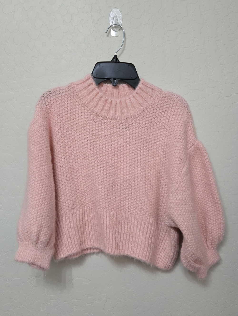 Topshop Cropped Balloon Sleeve Pink Sweater Size 4-6